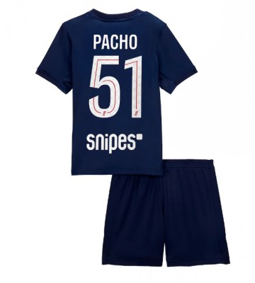 Paris Saint-Germain Willian Pacho #51 Hjemmebanetrøje Børn 2025-26 Kortærmet (+ Korte bukser)